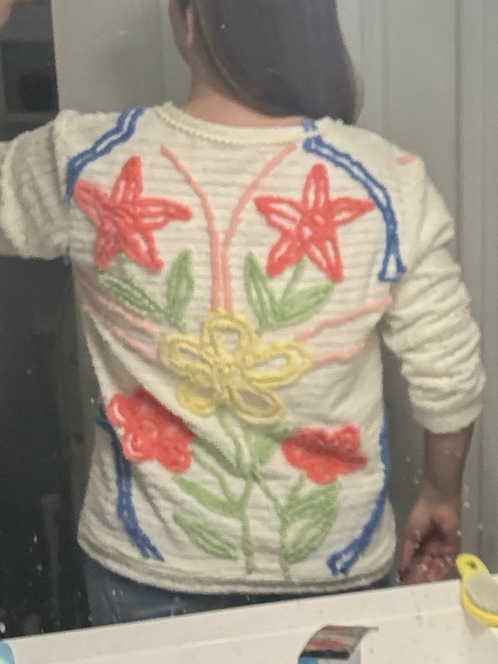Upcycled sweater from Embroidered Cream Floral bedspread Women’s Sweater
